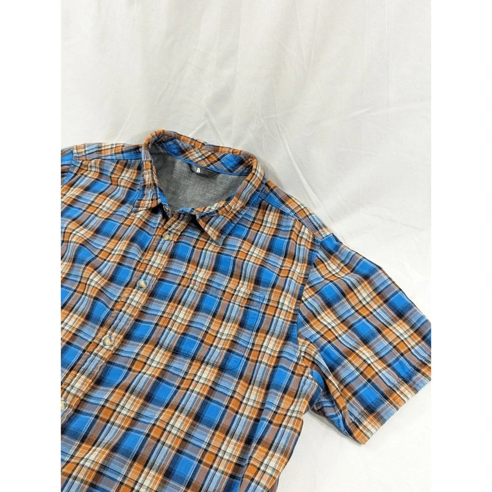The North Face Cotton Short Sleeve Plaid Hiking Outdoor Button Shirt Size 2XL